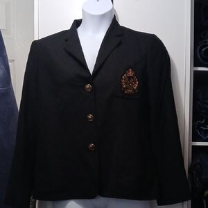 Lauren Ralph Lauren Black crest embroidered Wool blazer. Sz. 16